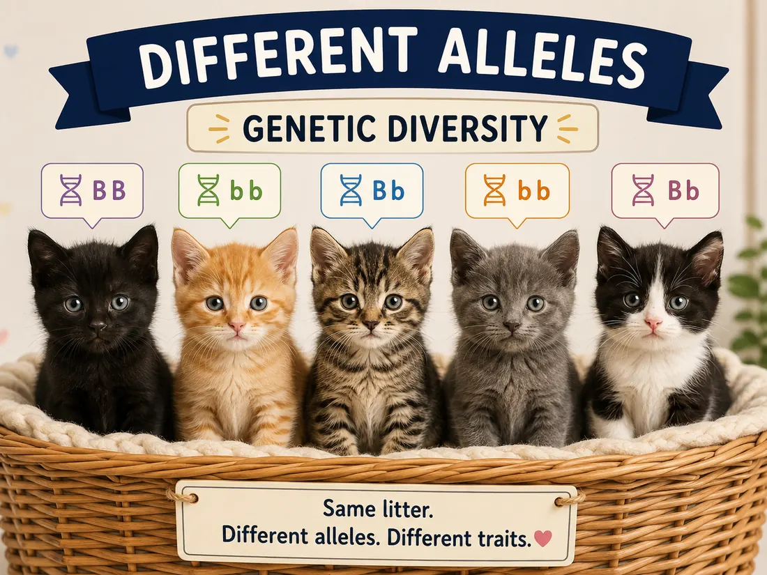 Cats with different appearances illustrating genetic diversity and different alleles.