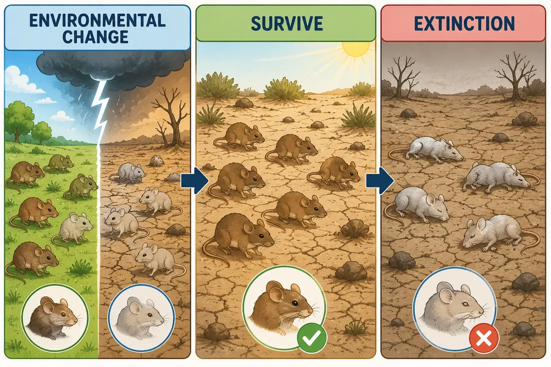 Environmental-change sequence showing survival and extinction outcomes.