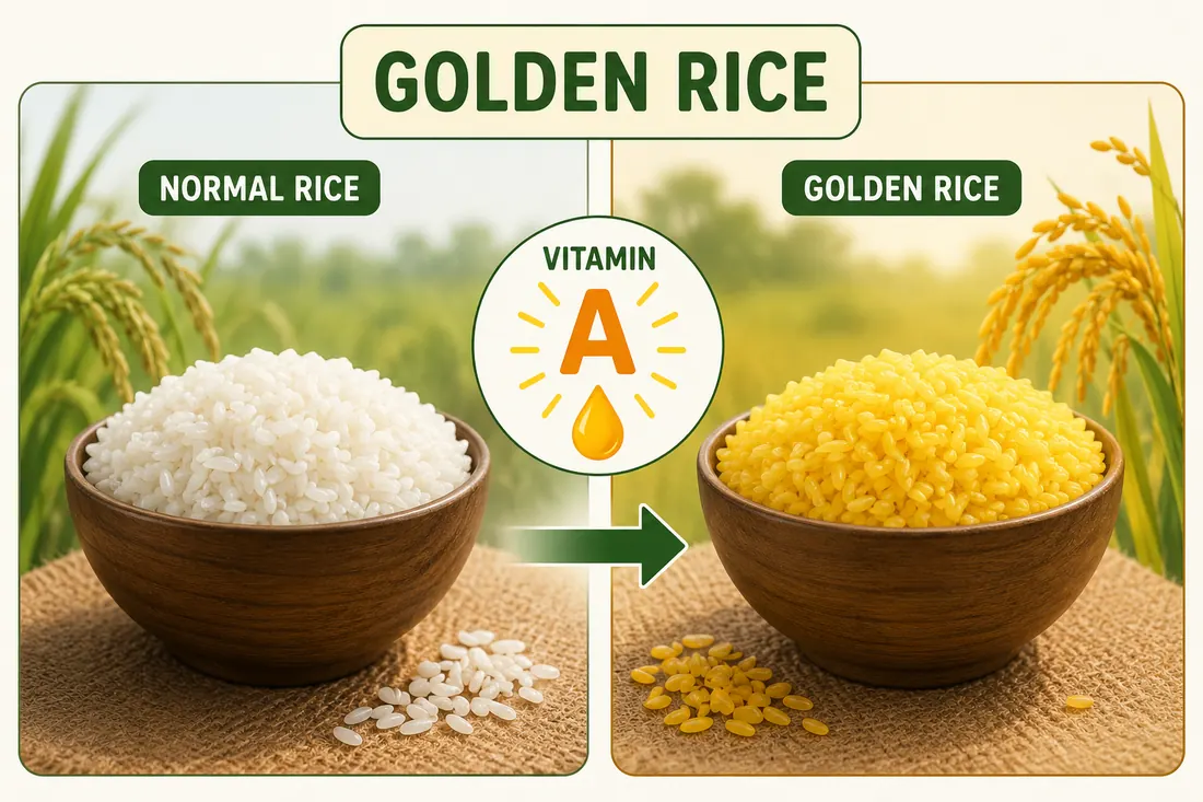 Comparison of normal rice and golden rice enriched with vitamin A.