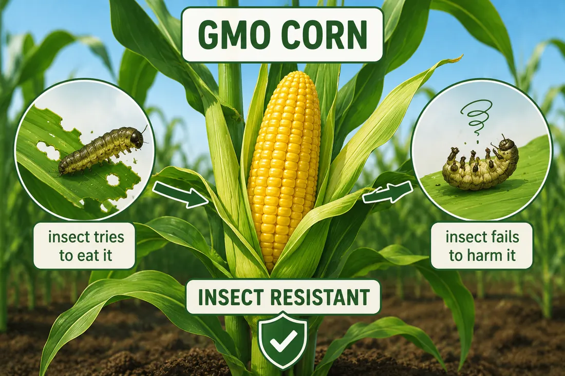 Corn plant illustration showing insect-resistant genetically modified corn.