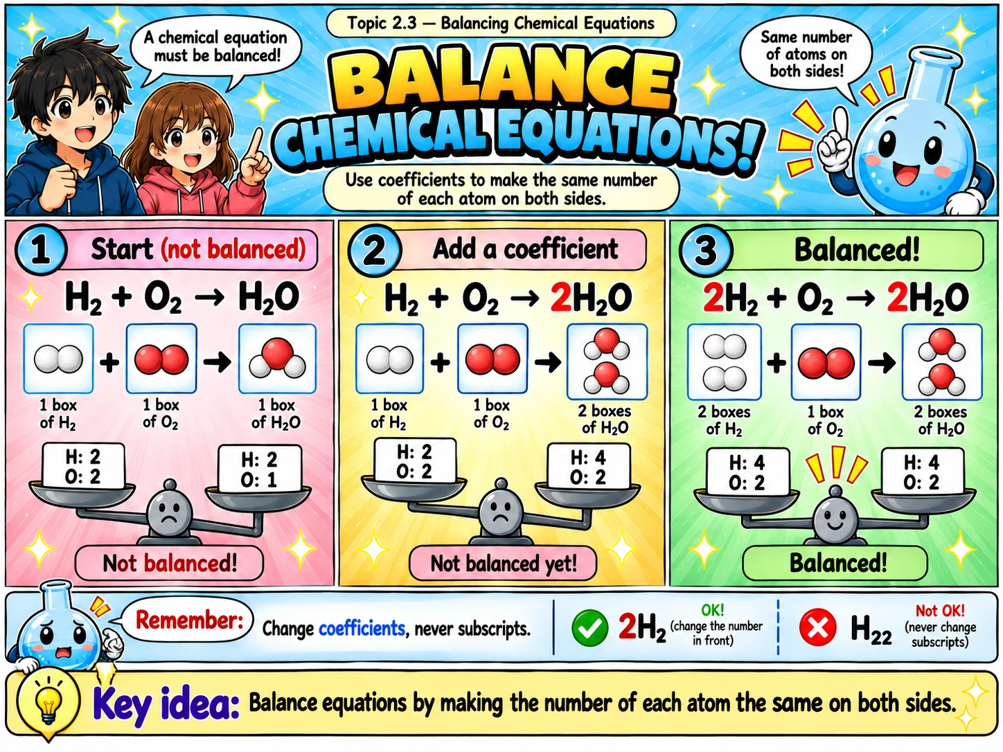 MOSAIC Chemistry Topic 2.2: Balancing Chemical Equations illustration from source PDF page 36