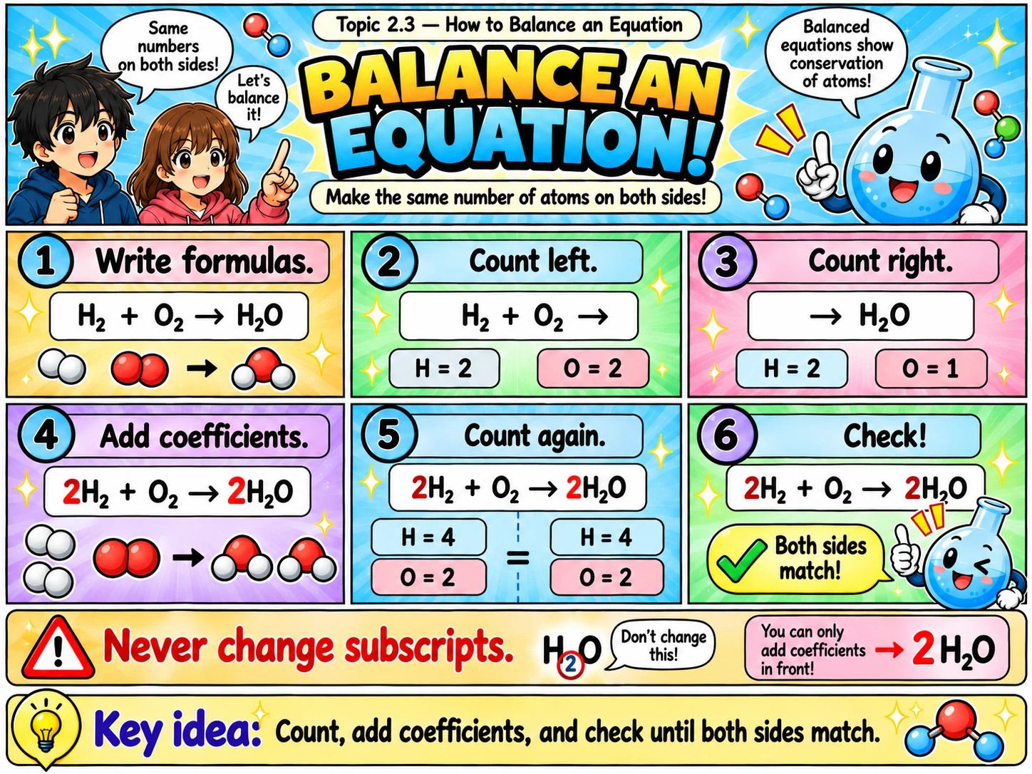 MOSAIC Chemistry Topic 2.2: How to Balance an Equation illustration from source PDF page 38
