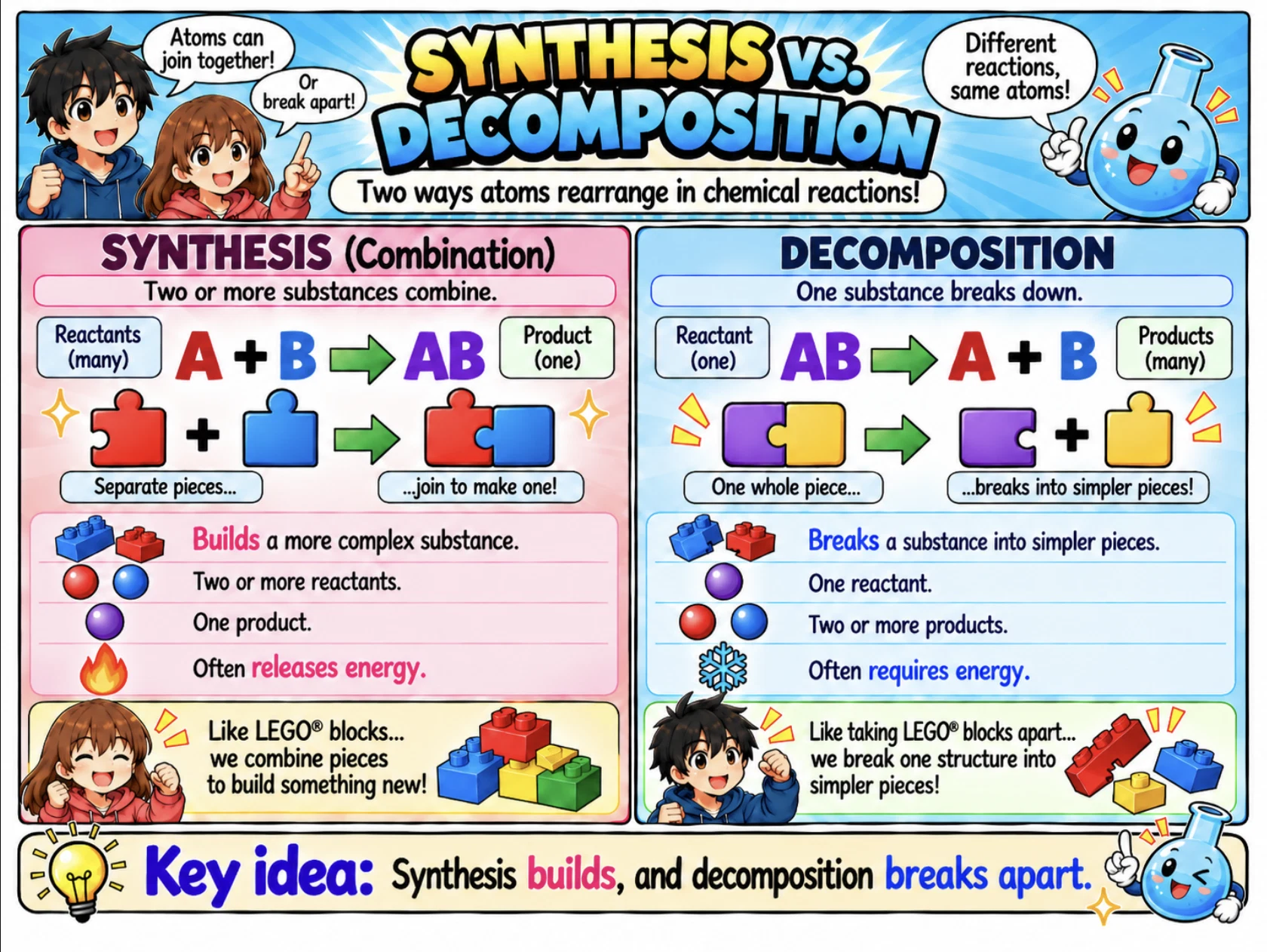 MOSAIC Chemistry Topic 2.4: Synthesis vs. Decomposition illustration from source PDF page 10