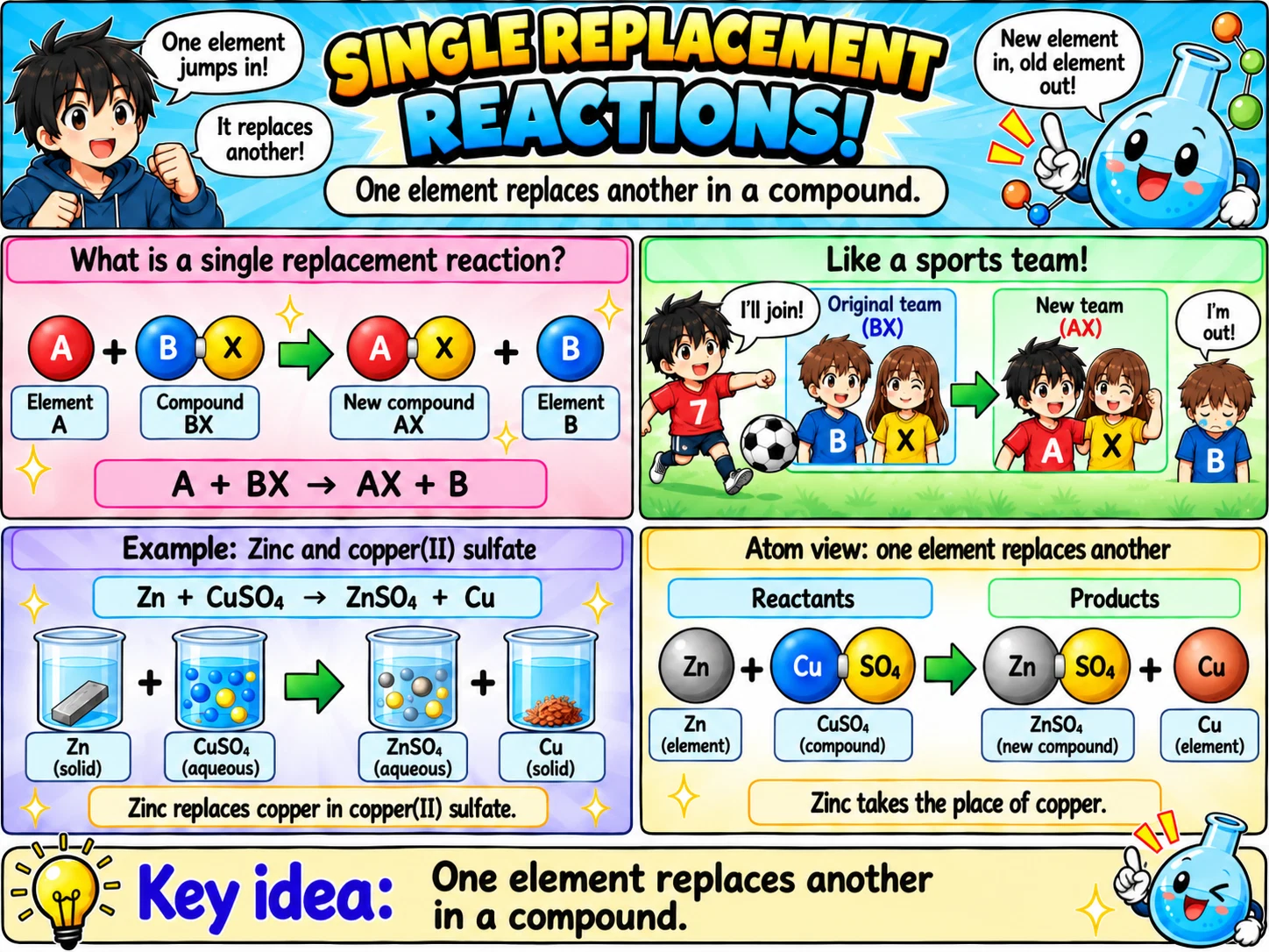 MOSAIC Chemistry Topic 2.4: Single Replacement Reactions illustration from source PDF page 14