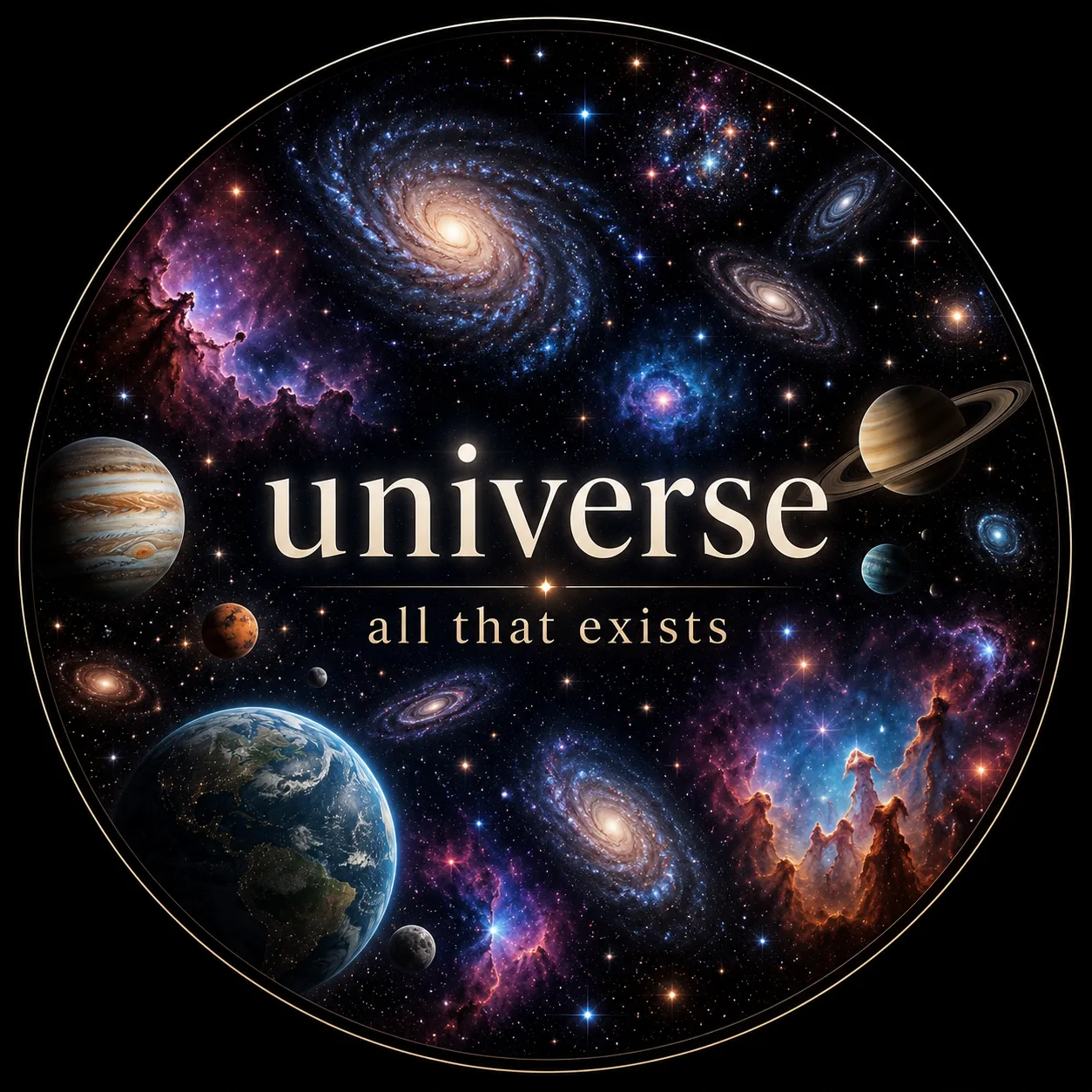 Illustration showing the universe and objects within it