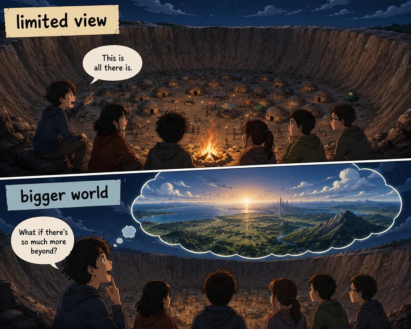 Bowl of the World analogy showing a limited view and a larger world beyond