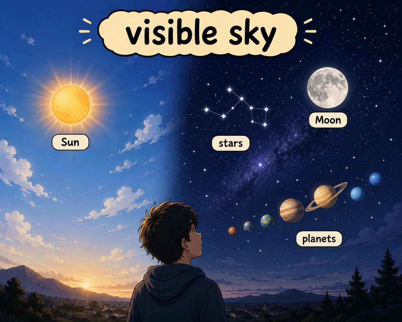Objects visible in the daytime and nighttime sky
