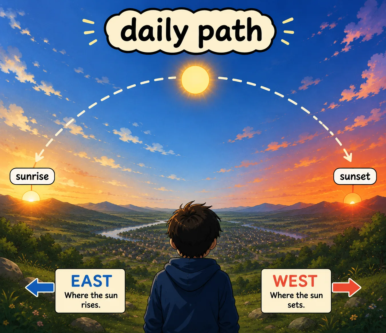 Diagram showing the apparent movement of the Sun from east to west