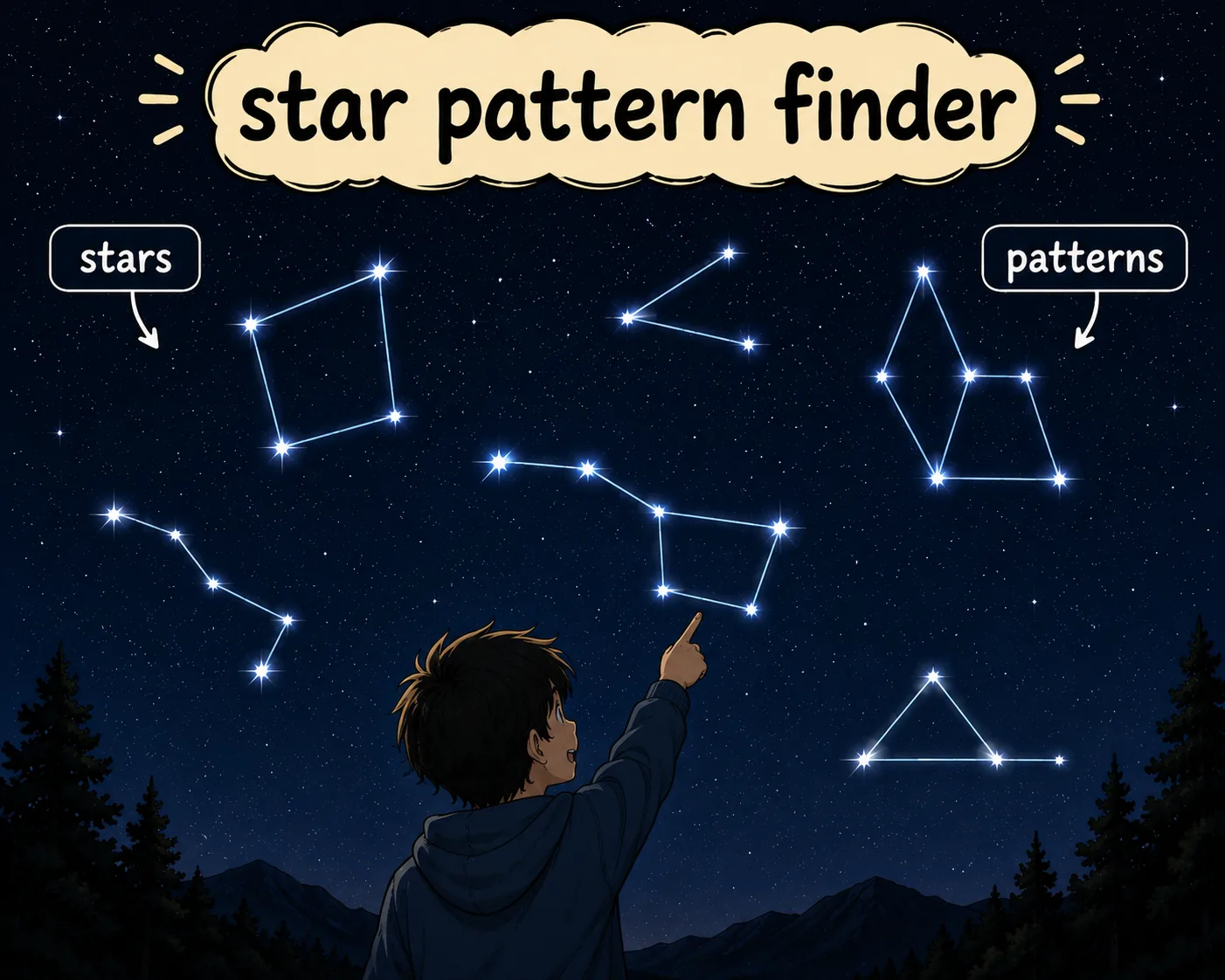 Star patterns in the night sky