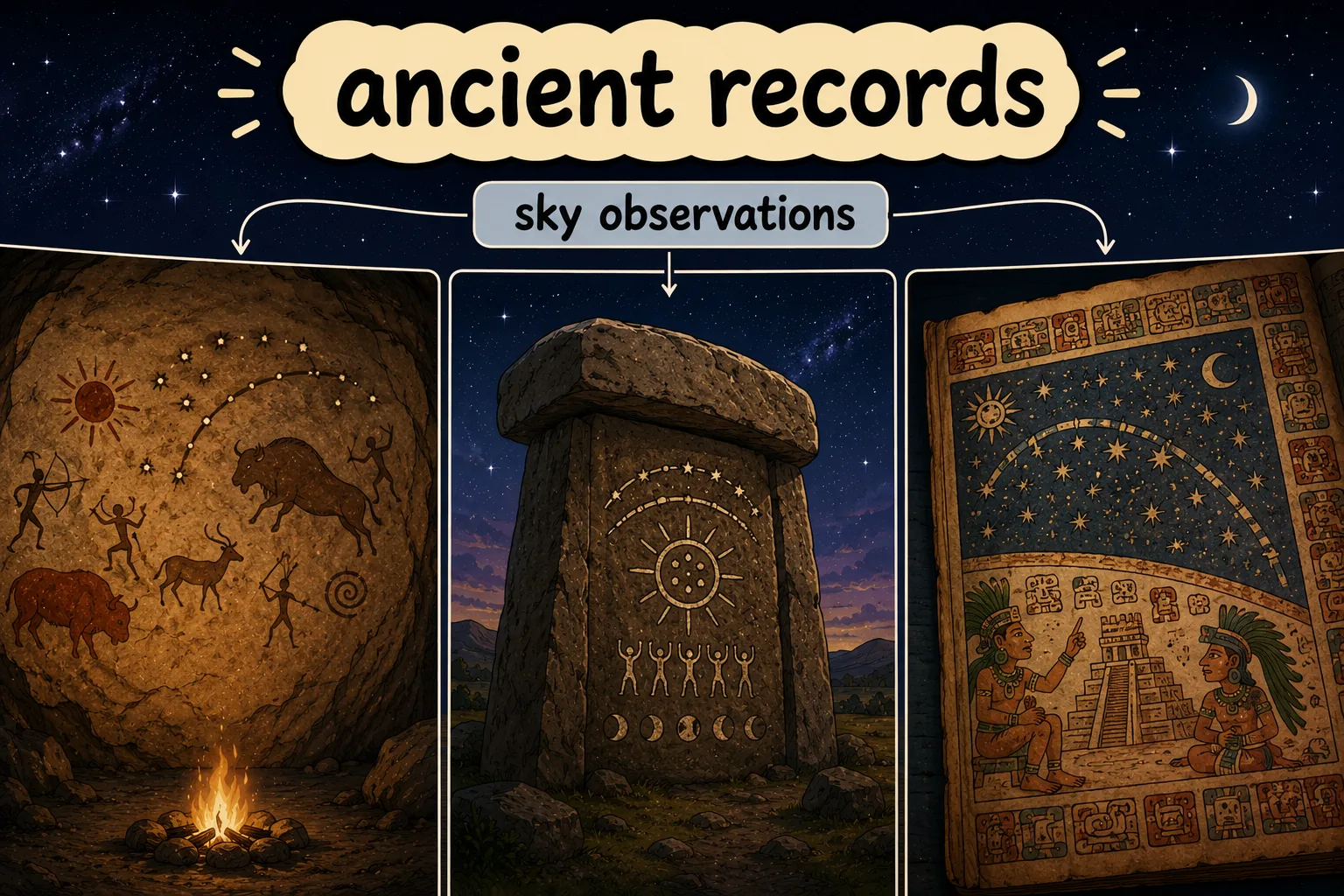 Examples of historical records of sky observations