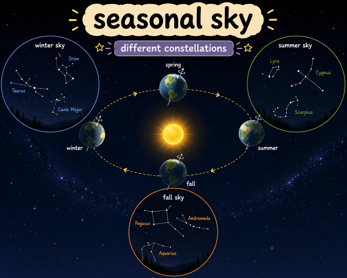 Changing constellations across different seasons