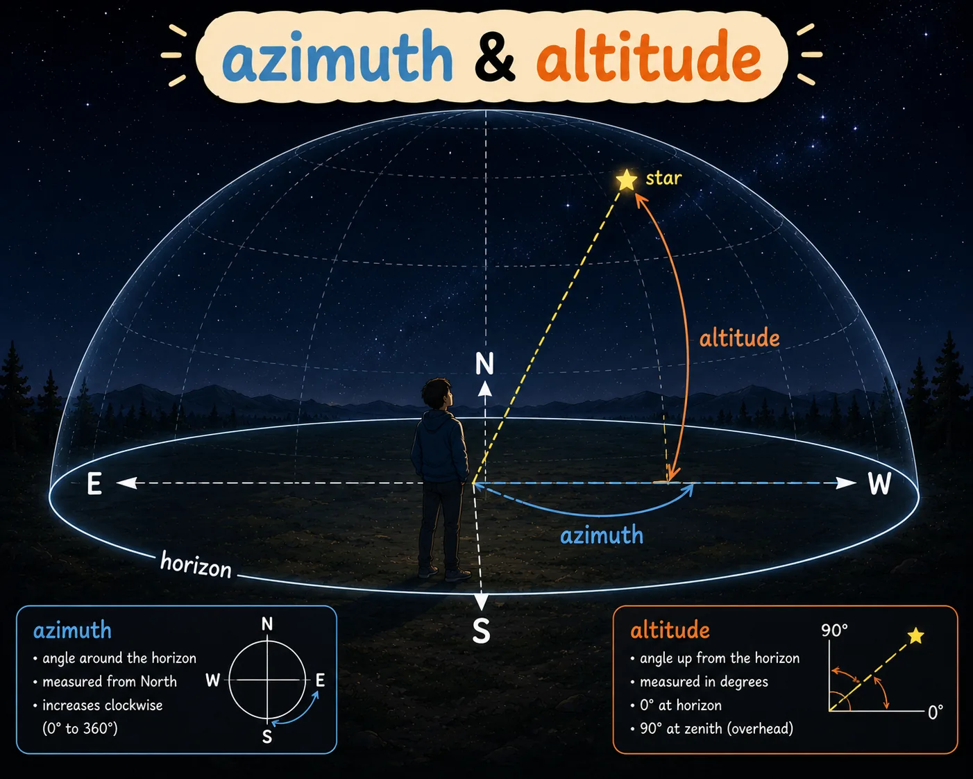 Diagram showing azimuth and altitude