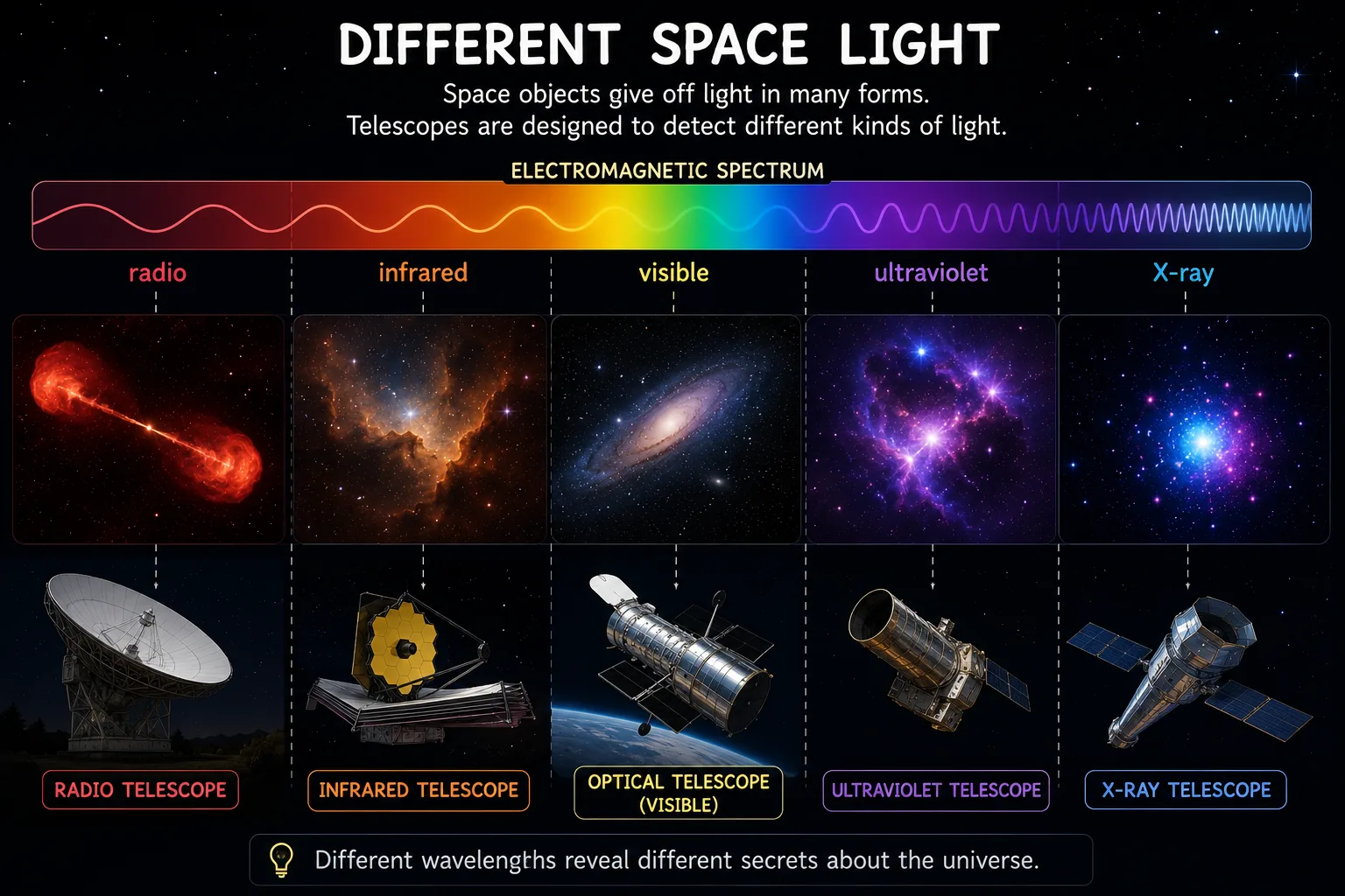 Electromagnetic spectrum and different wavelengths