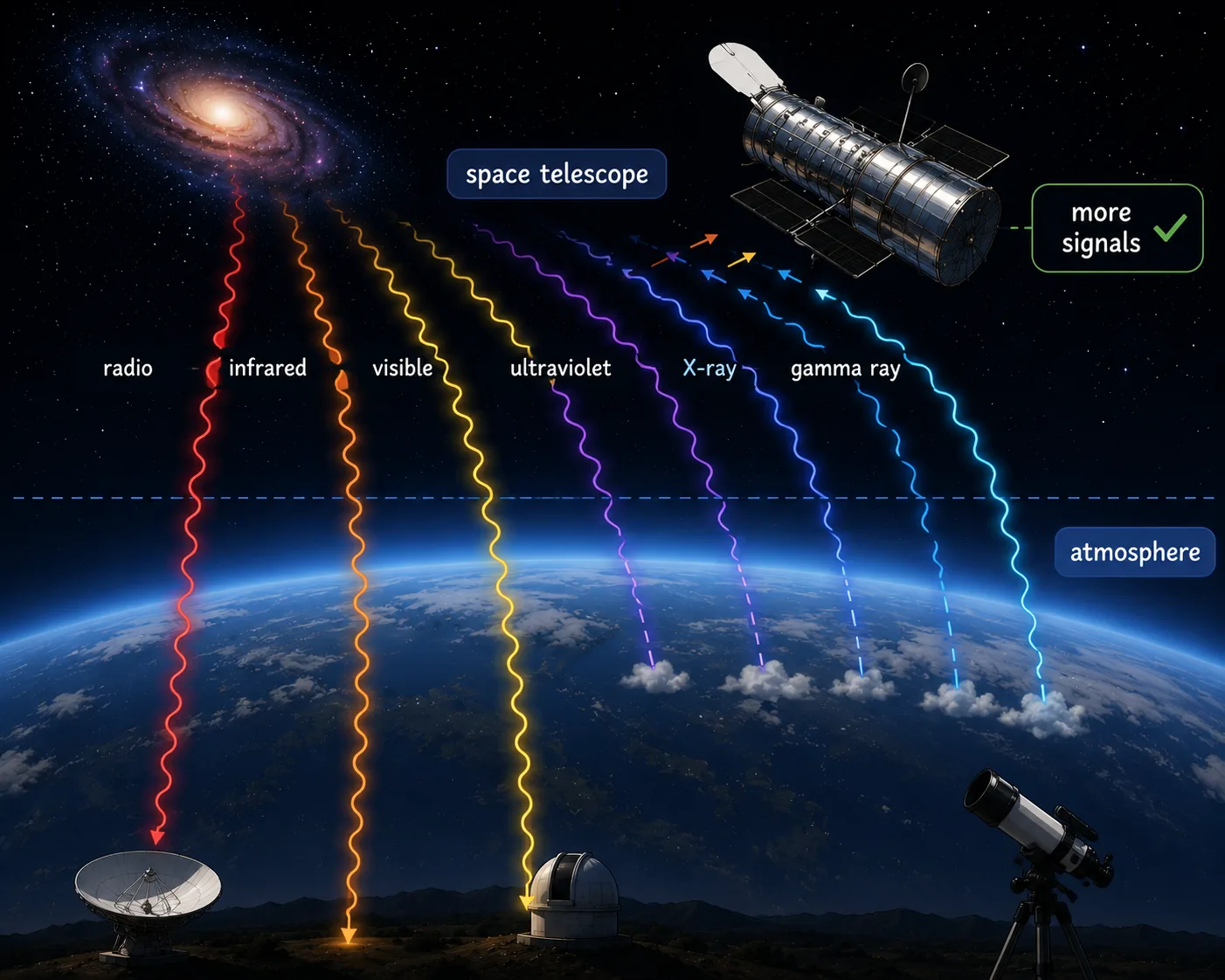 Space telescope above Earth's atmosphere