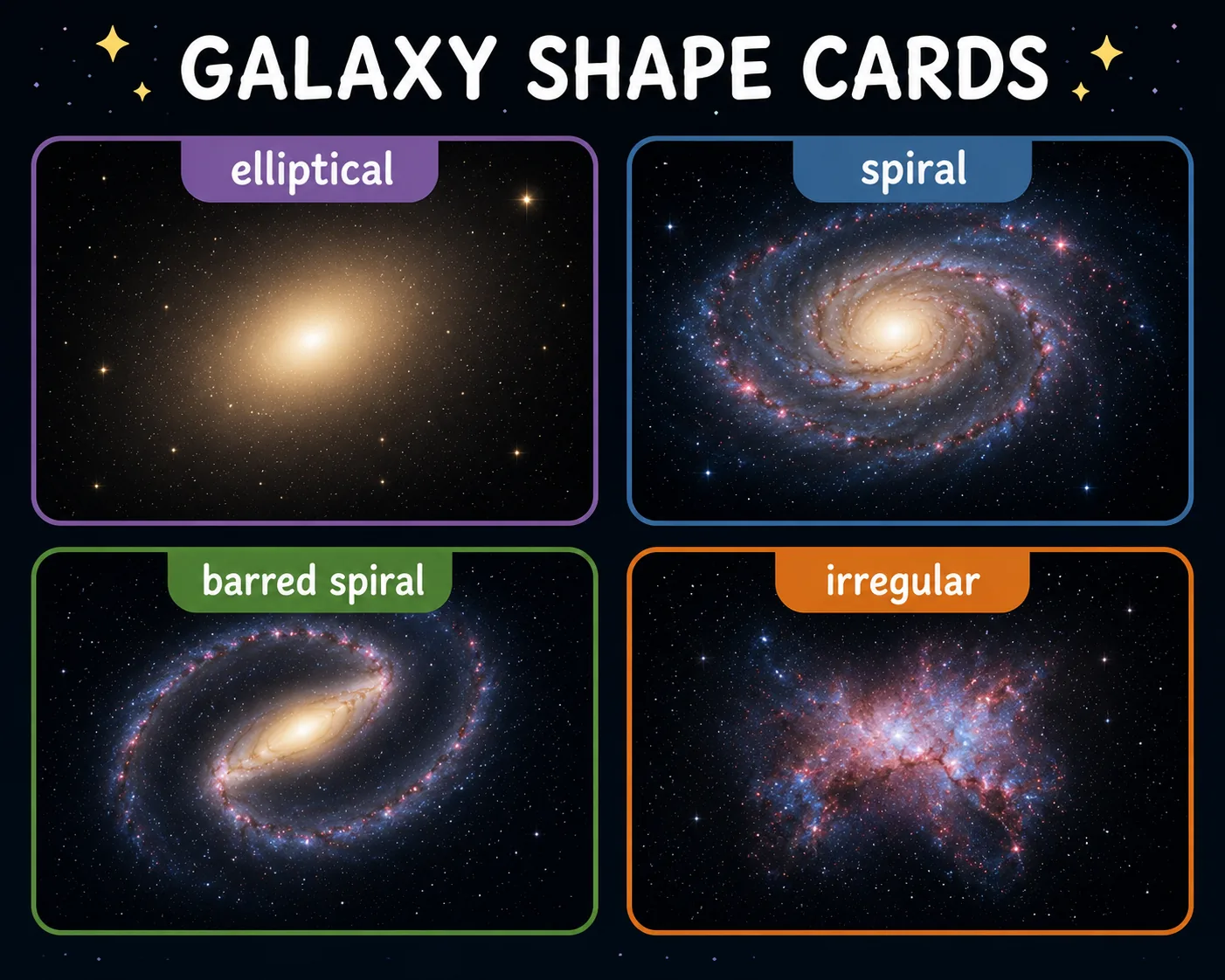 Different shapes of galaxies