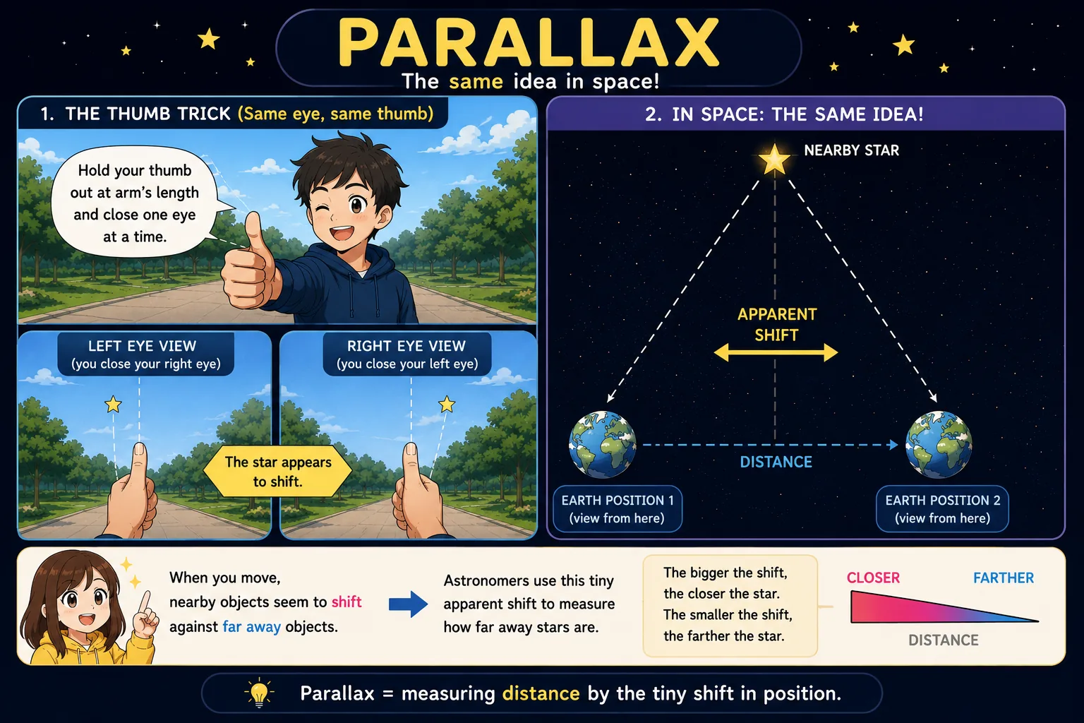 Parallax demonstration with apparent position shift