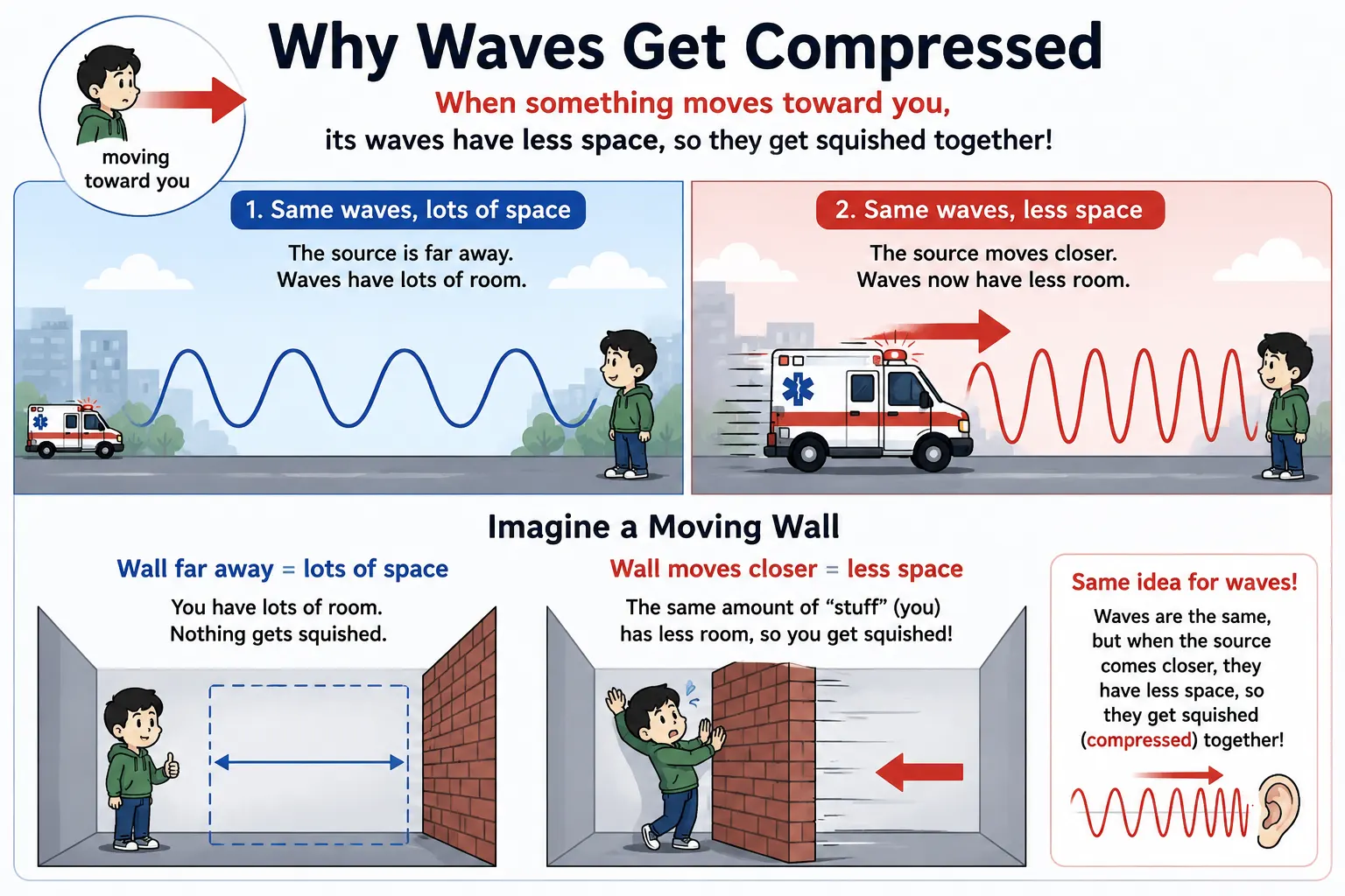 Diagram showing compressed and stretched waves