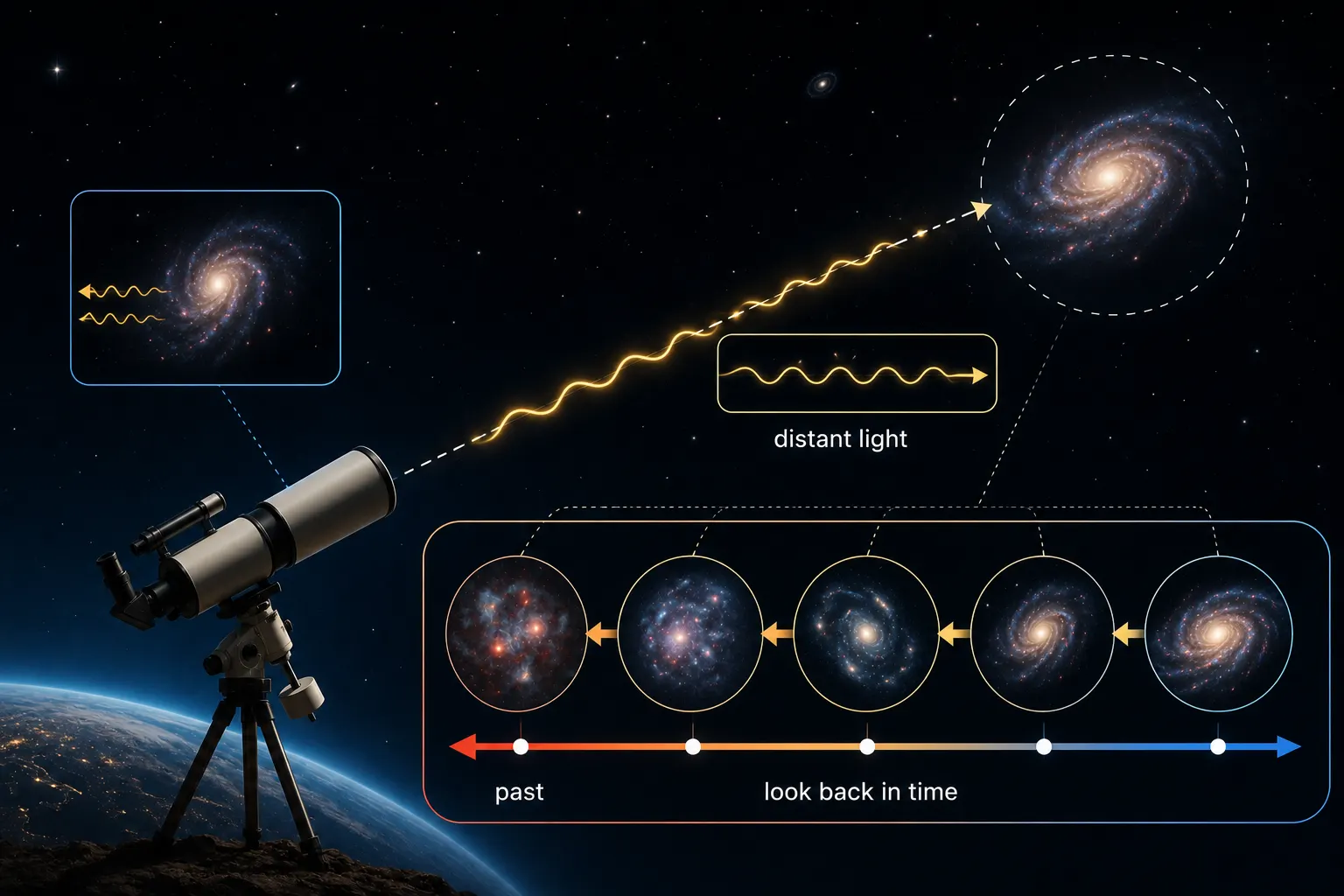 Distant light travelling through space