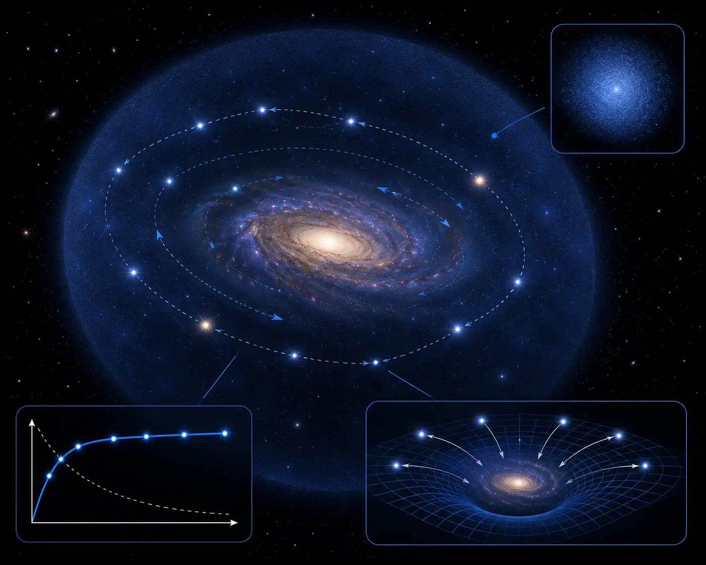 Illustration explaining dark matter and galaxy motion
