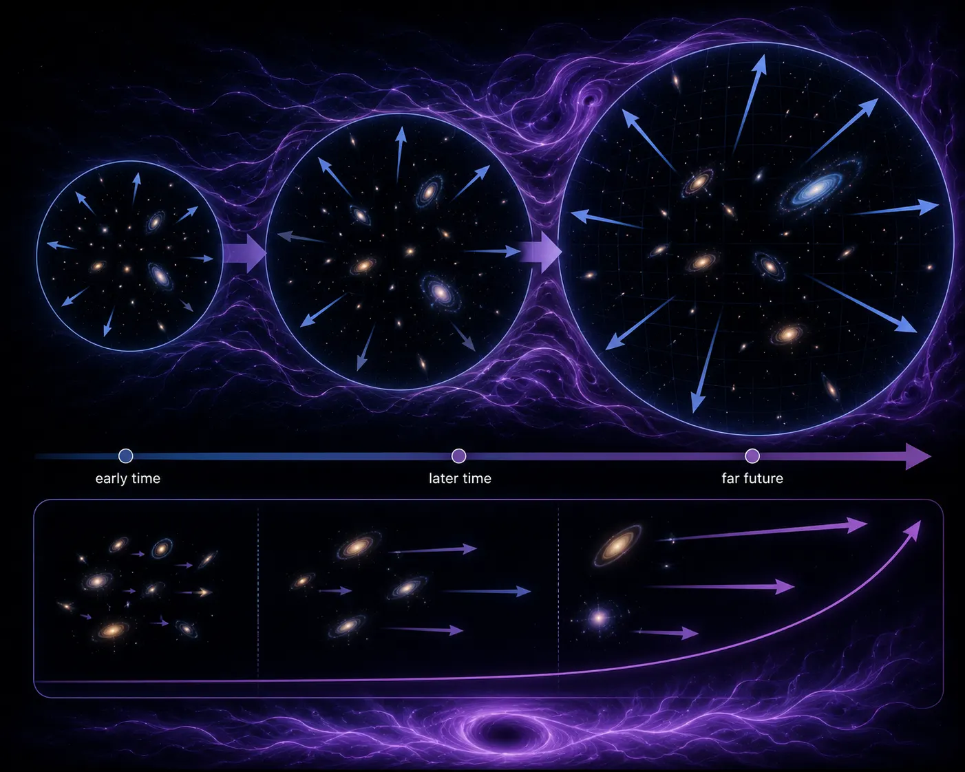 Illustration of accelerating expansion and dark energy