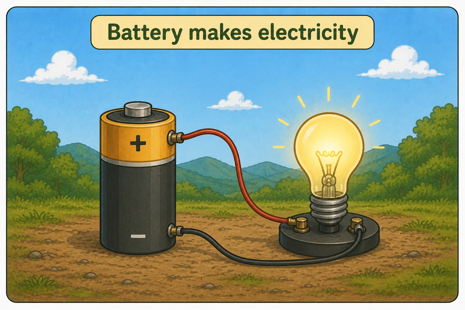 Battery lighting a bulb