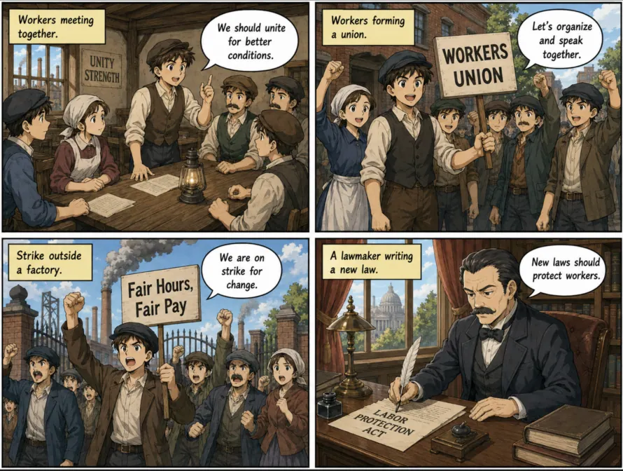 Original MOSAIC illustrated lesson: Workers Demand Reform